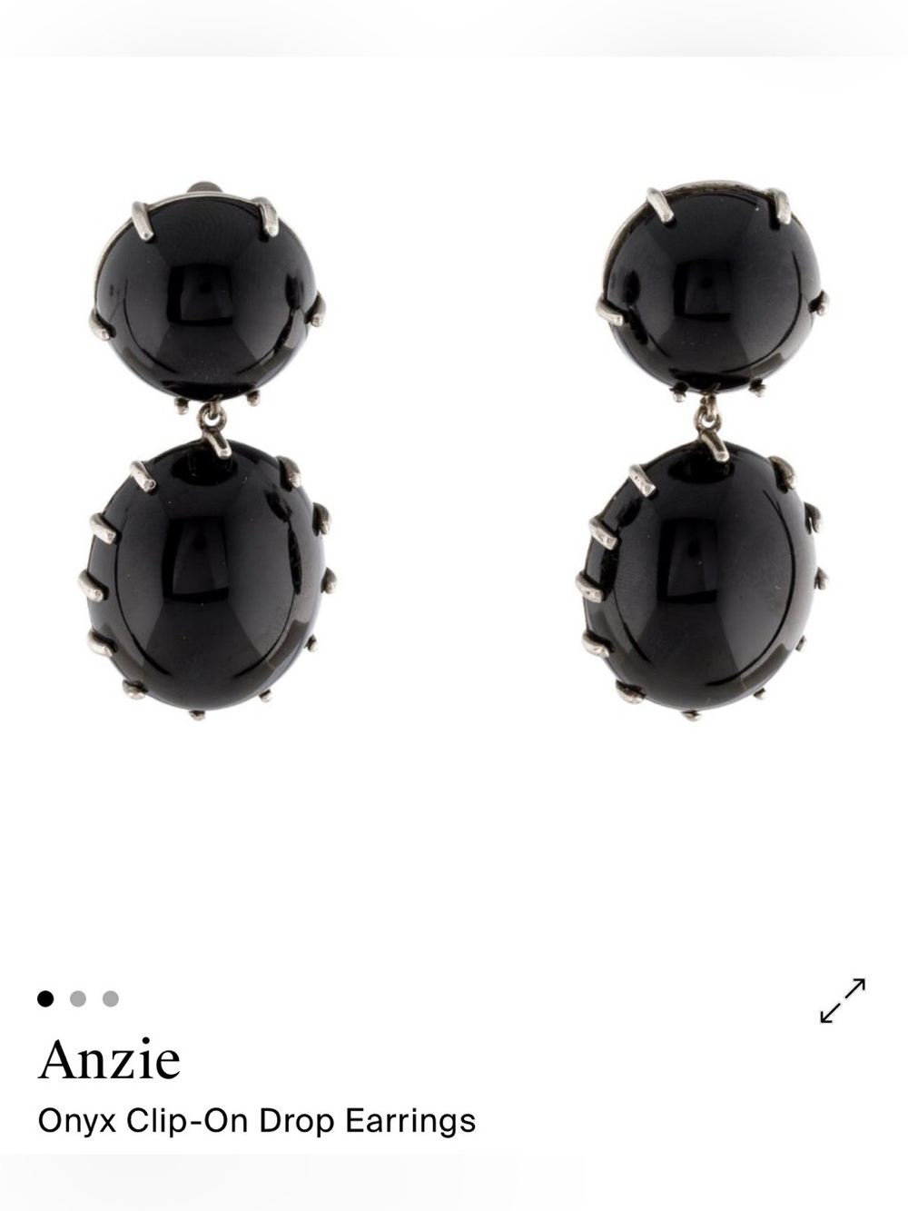 Black Onyx Clip-On Double Drop Earrings